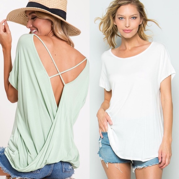 Women’s Criss Cross Backless White Blouse - Picture 2 of 2